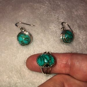 Jade and sterling silver earrings and ring set